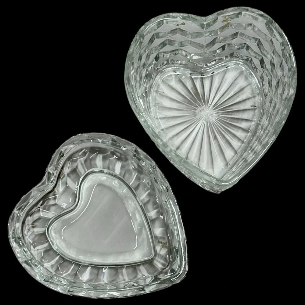 Homco Glass Heart‎ Box Fostoria Whitehall Colony Cubist Candy Trinket Lid VTG